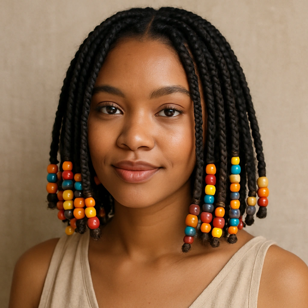 Boho bob braids with colorful beads