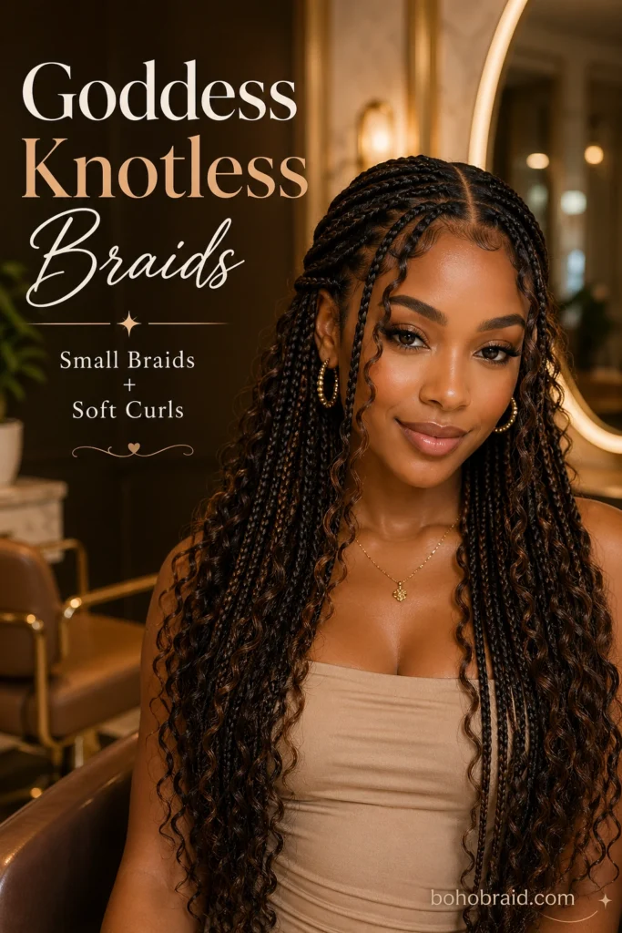 Small Knotless Braids with Curls
