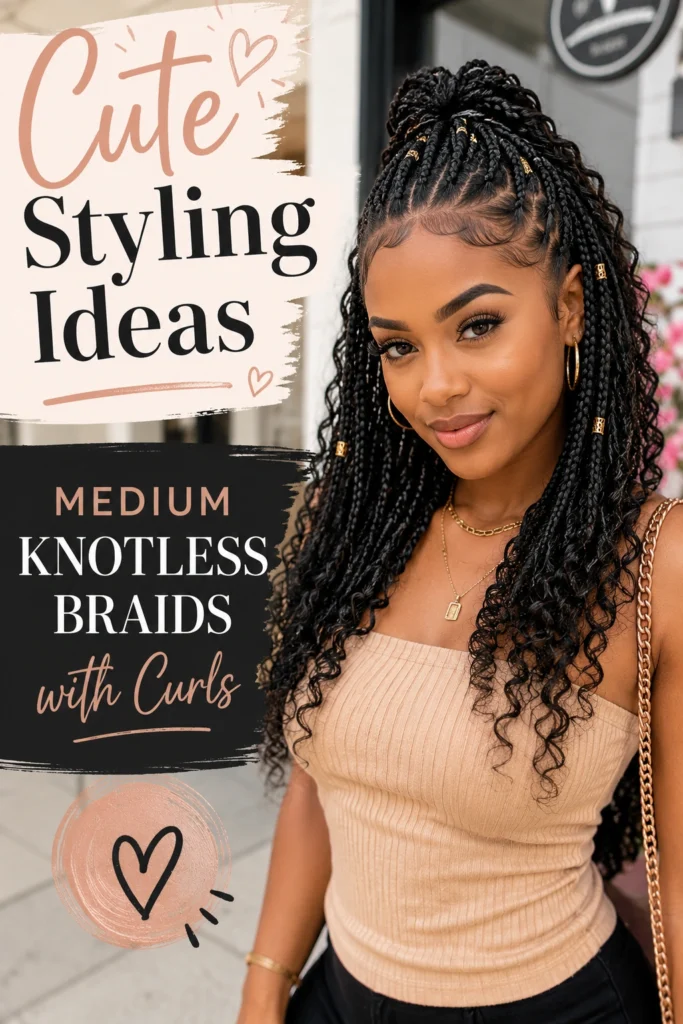 Medium Knotless Braids with Curly Ends