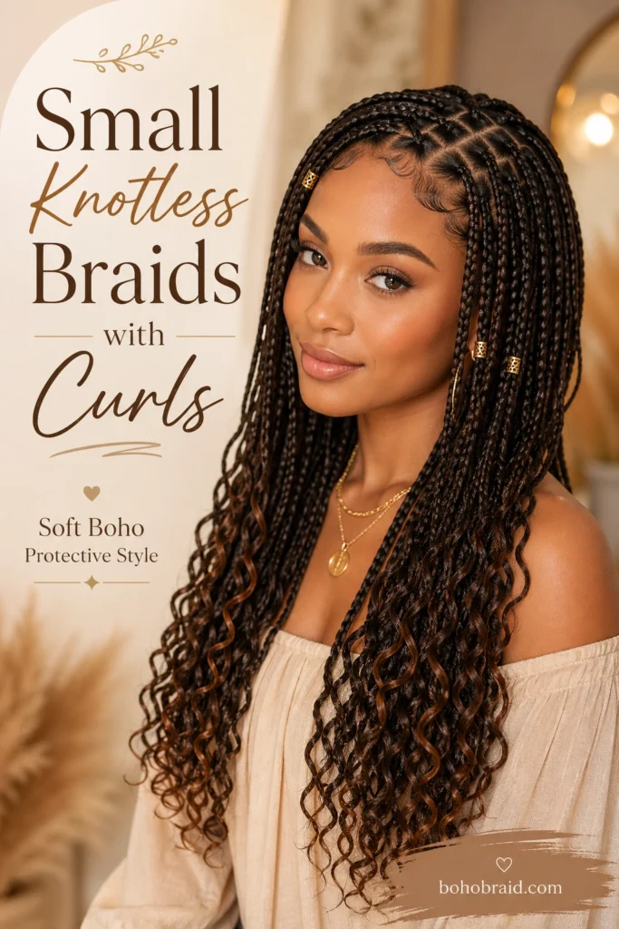 Small Knotless Braids with Curls