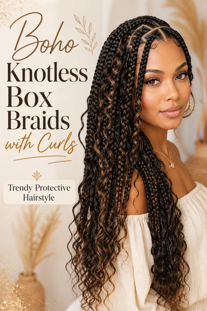 Knotless Box Braids with Curls
