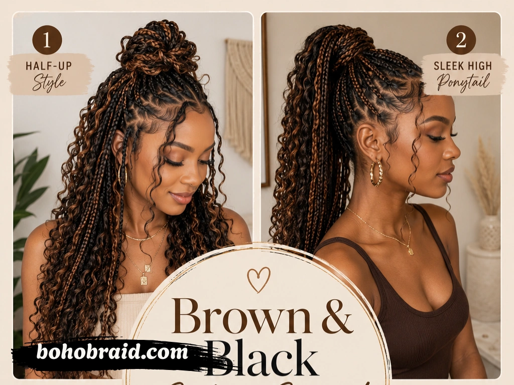 Brown and Black Boho Braids: Chic Protective Hairstyle Ideas Brown and Black Boho Braids