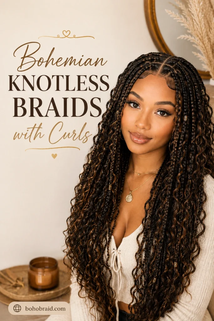 Bohemian Knotless Braids with Curls