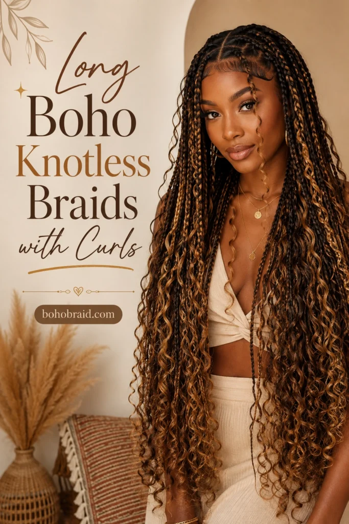 Bohemian Knotless Braids with Curls