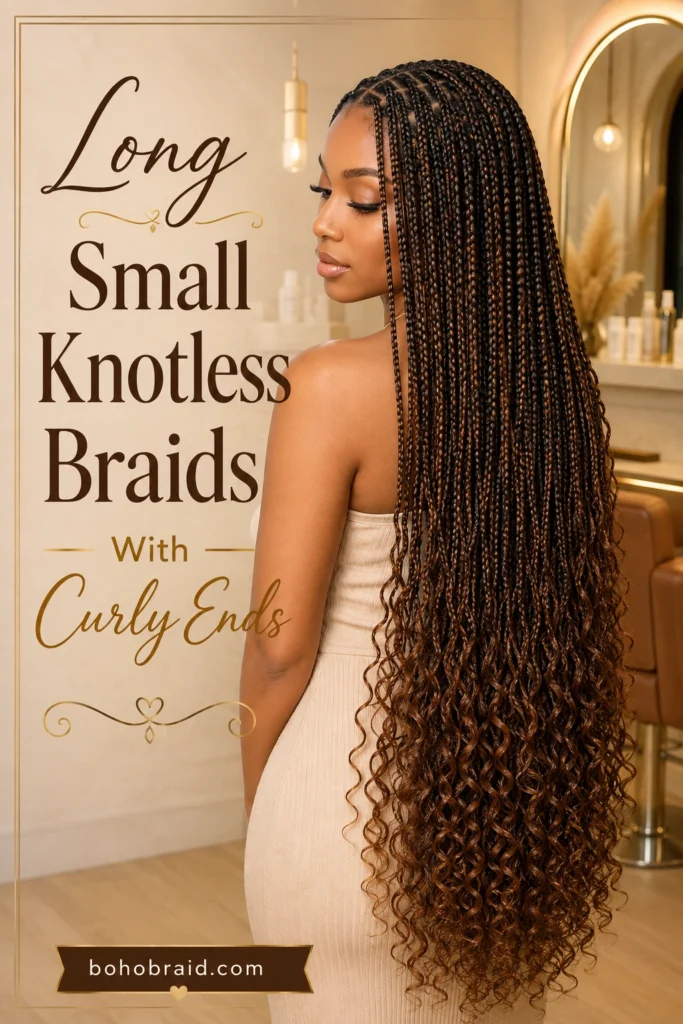 small knotless braids with curly ends
