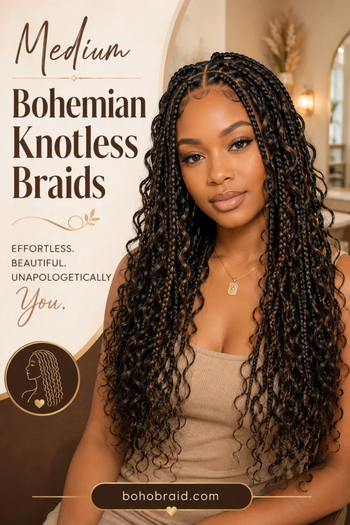 Bohemian Knotless Braids with Curls