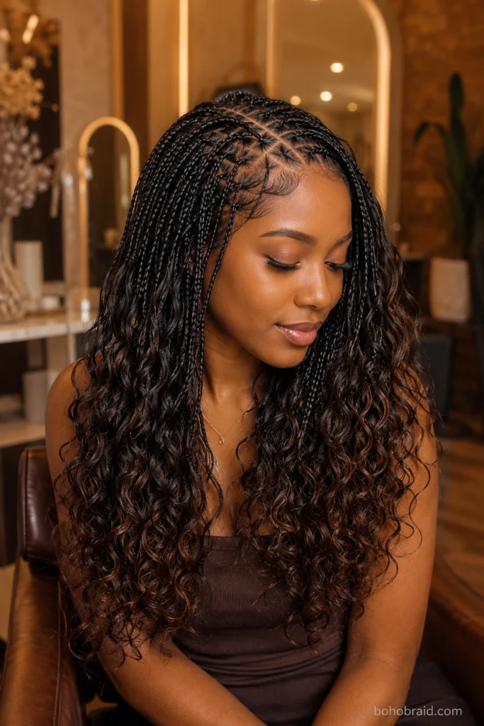 small knotless braids with curly ends