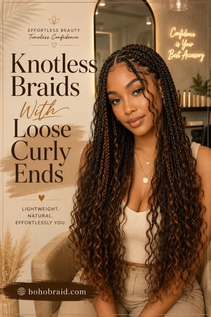 small knotless braids with curly ends